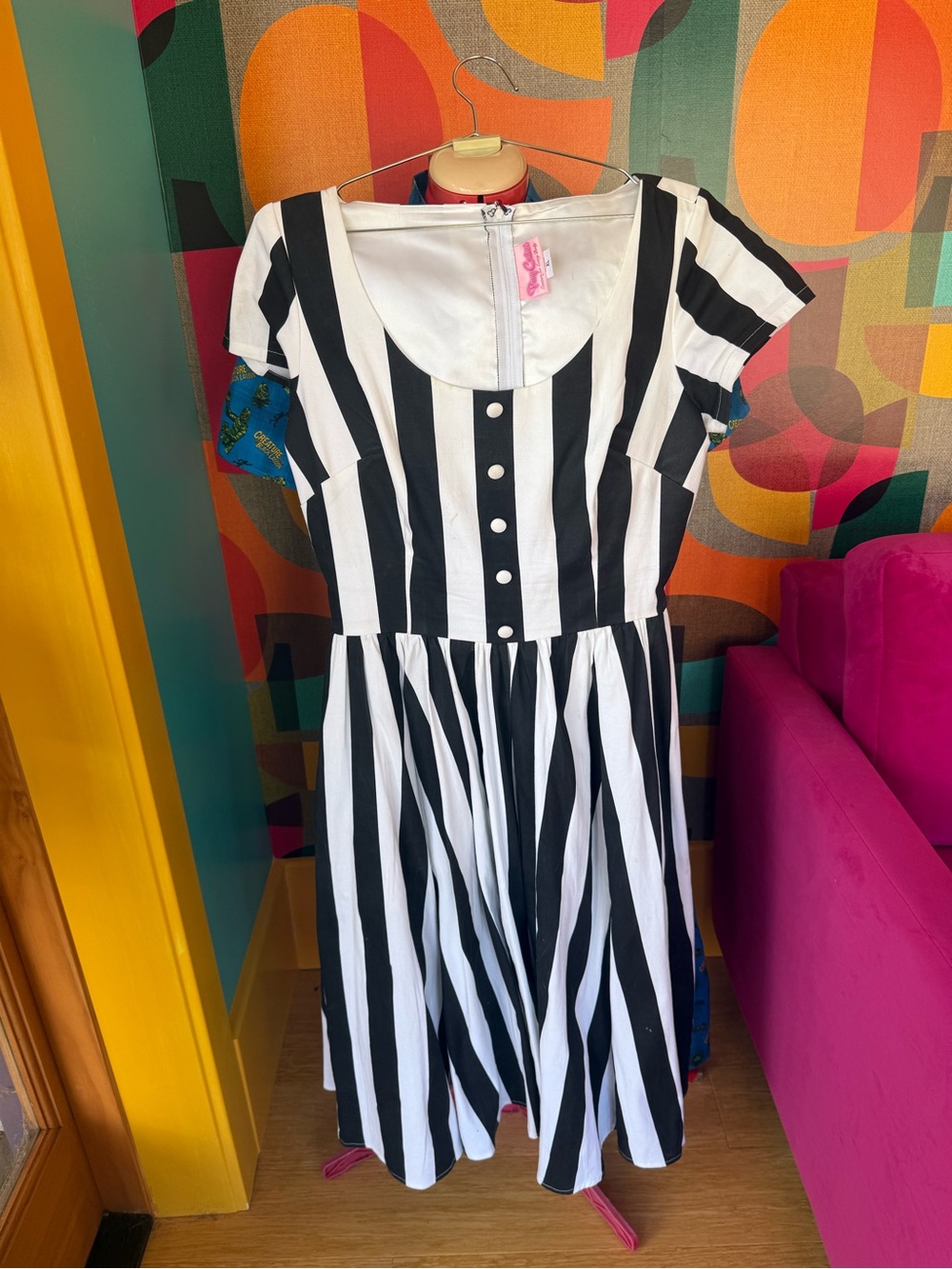 Pinup Couture Black & White Vertical Stripe Midi Dress